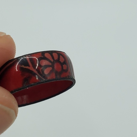 Red Enameled Bracelet and Ring‎ Size 5 Flowers Womens Fashion Jewelry - Picture 6 of 11